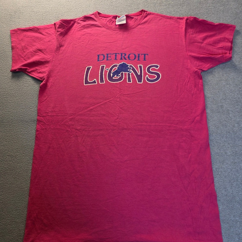 Vintage Hanes Her Way Detroit Lions Pink Graphic T-Shirt NFL Womens XL 2XL